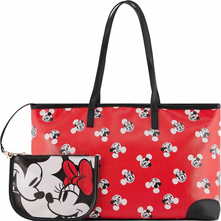 Disney Tote Handbags | Disney Mickey And Minnie Tote Bag - Girls, Boys, Teens, Adults - Mickey And Minnie Mouse Faux Pu Leather Cosplay Tote Handbag With Zipper Pouch