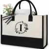 TOPDesign Tote Handbags | Topdesign Initial Jute/Canvas Tote Bag, Personalized Present Bag, Suitable For Wedding, Birthday, Beach, Holiday, Is A Great Gift For Women, Mom, Teachers, Friends, Bridesmaids (Letter S)