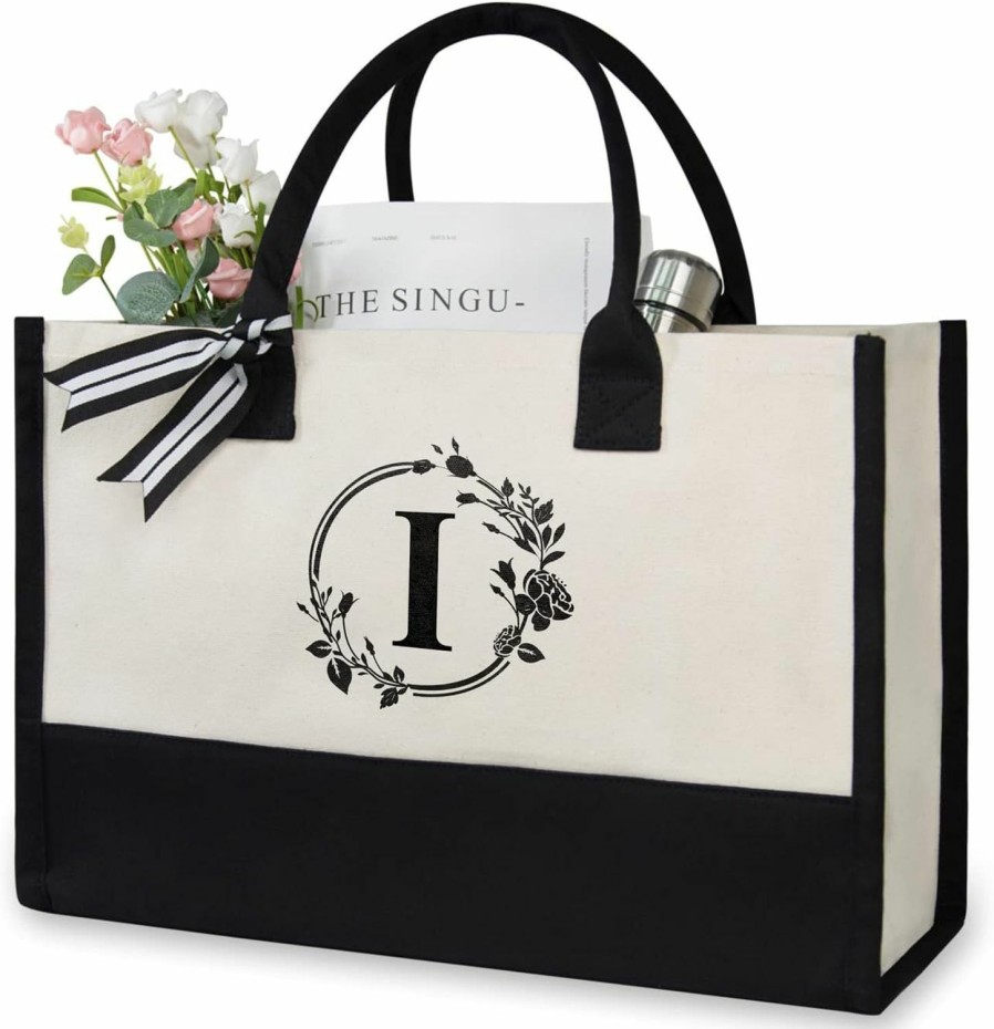 TOPDesign Tote Handbags | Topdesign Initial Jute/Canvas Tote Bag, Personalized Present Bag, Suitable For Wedding, Birthday, Beach, Holiday, Is A Great Gift For Women, Mom, Teachers, Friends, Bridesmaids (Letter S)