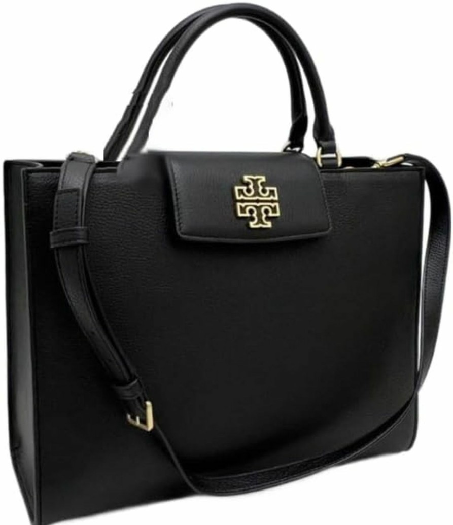 Tory Burch Tote Handbags | Tory Burch 138773 Britten Black With Gold Hardware Leather Women'S Tote Bag