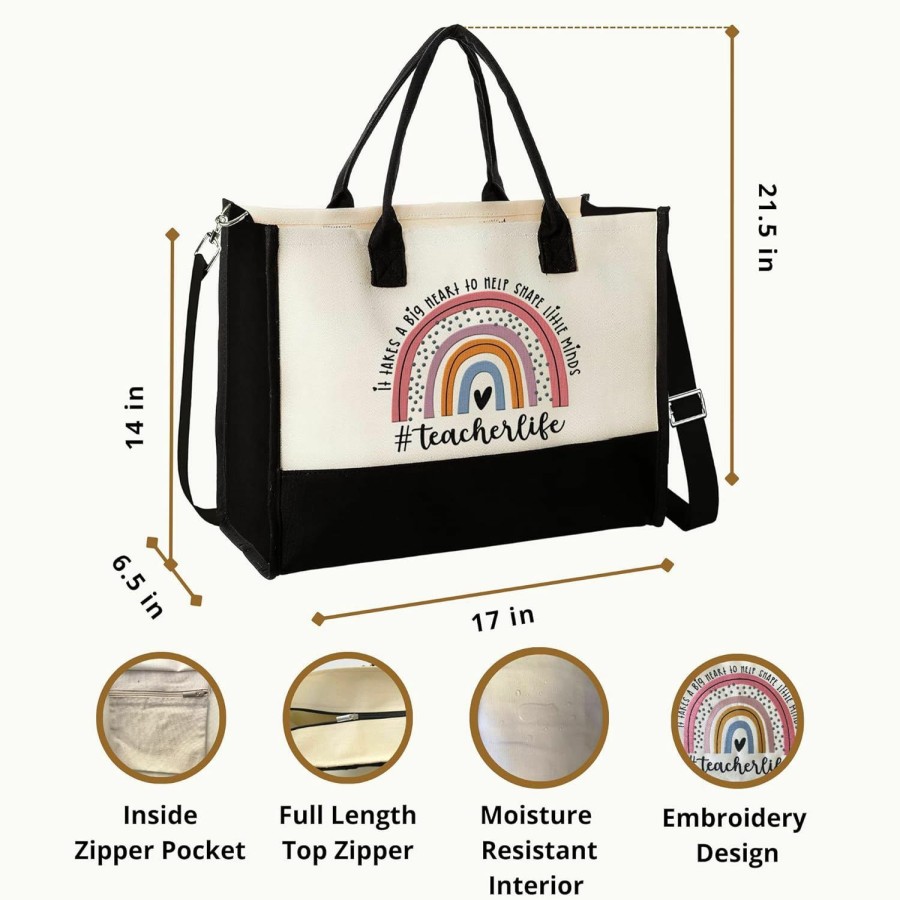 THEBUSSA Tote Handbags | Embroidery Teacher Appreciation Gifts - Teacher Gifts For Women, Gifts For Teachers Women, Teacher Gift - Teacher Birthday Gifts, Back To School Teacher Gifts - Teacher Tote Bags For Women - Tote Bag