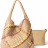 Joryin Tote Handbags | Joryin Woven Tote Bag With Purse For Women, Vegan Leather Hand Woven Shoulder Top-Handle Bag, Handmade Knotted Woven Handbag