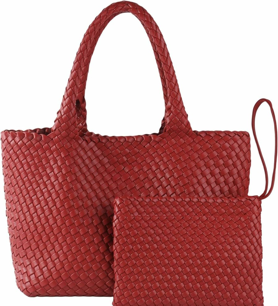 SporGenius Tote Handbags | Woven Tote Bag For Women, Vegan Leather Handwoven Bags With Small Handmade Purse, Large Travel Braided Top Handle Handbags