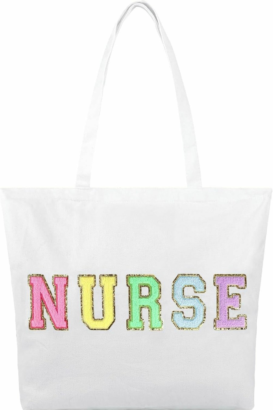 Dripykiaa Tote Handbags | Dripykiaa Nurse Tote Bag Perfect Nurse Gifts For Women, Canvas Nursing Bag With Chenille Letter Patches And Zipper Pocket