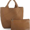 SHARPAD Tote Handbags | Sharpad Woven Beach Tote Bag, Women Macaron Soft Leather Weave Handbag With Purse Top-Handle Handbag For Work Travel