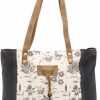 Myra Bag Tote Handbags | Myra Bag Abstract Key Upcycled Canvas & Cowhide Tote Bag S-1456