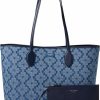 Kate Spade New York Tote Handbags | Kate Spade New York Spade Flower Jacquard Denim Bleecker Large Tote, Parisian Navy Multi