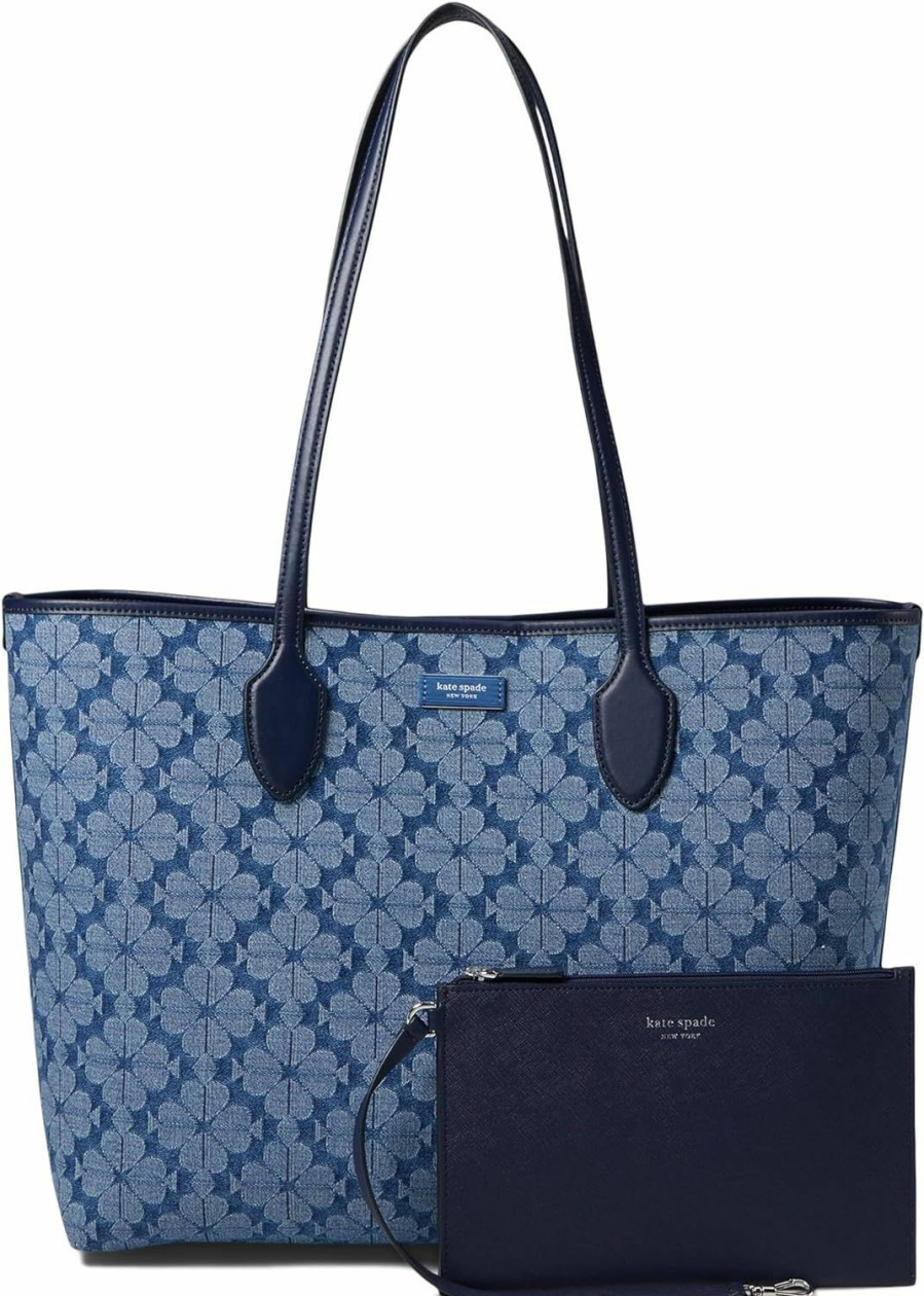 Kate Spade New York Tote Handbags | Kate Spade New York Spade Flower Jacquard Denim Bleecker Large Tote, Parisian Navy Multi