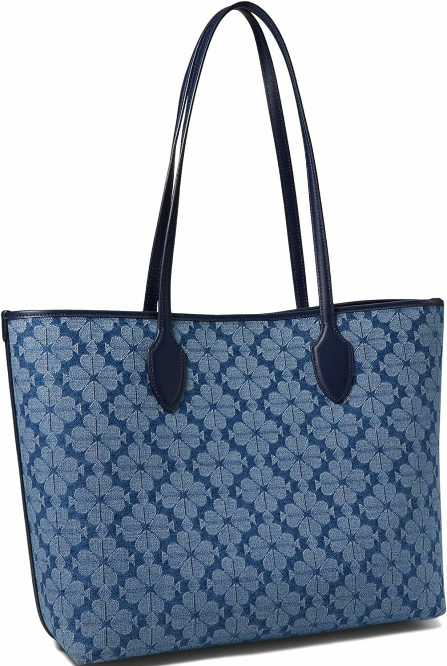 Kate Spade New York Tote Handbags | Kate Spade New York Spade Flower Jacquard Denim Bleecker Large Tote, Parisian Navy Multi