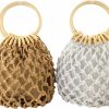 Ayliss Tote Handbags | Ayliss Women Mini Clutch Tote Handbag Top-Handle Bucket Drawstring Handbag Beach Woven Handmade Fishing Net Bag Pouch Purse