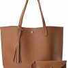 HOXIS Tote Handbags | Minimalist Clean Cut Pebbled Faux Leather Tote Womens Shoulder Handbag