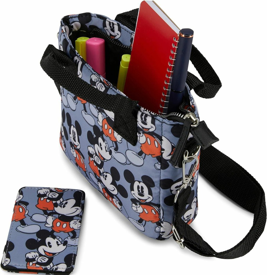 Disney Tote Handbags | Disney Mickey Mouse Crossbody Tote - Girls, Boys, Teens, Adults - Mickey Mouse 7 Inch Crossbody Allover Mini Tote Bag