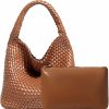 JINMANXUE Tote Handbags | Women Vegan Leather Hand-Woven Tote Handbag Fashion Shoulder Top-Handle Bag All-Match Underarm Bag With Purse