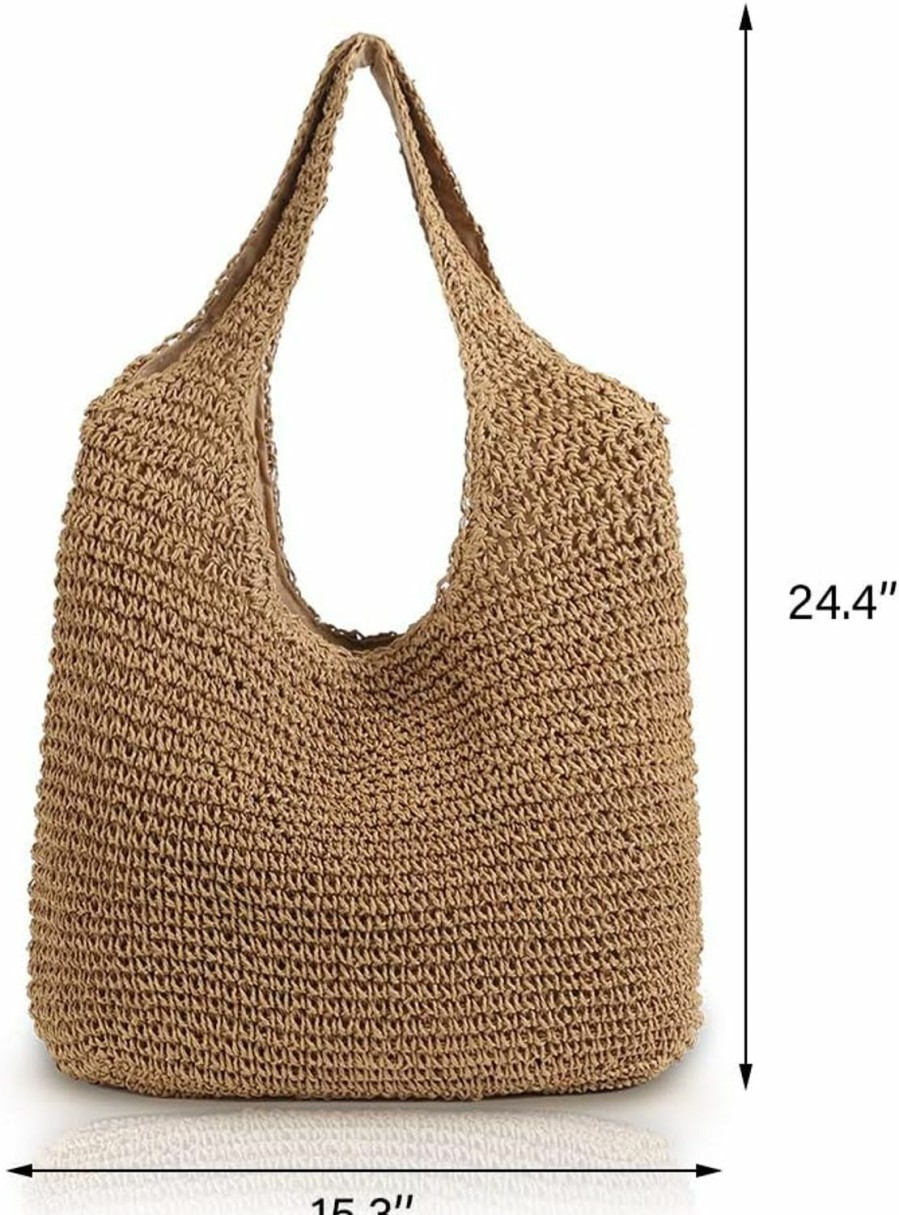 QTKJ Tote Handbags | Qtkj Hand-Woven Soft Large Straw Shoulder Bag Boho Straw Handle Tote Retro Summer Beach Bag Rattan Handbag