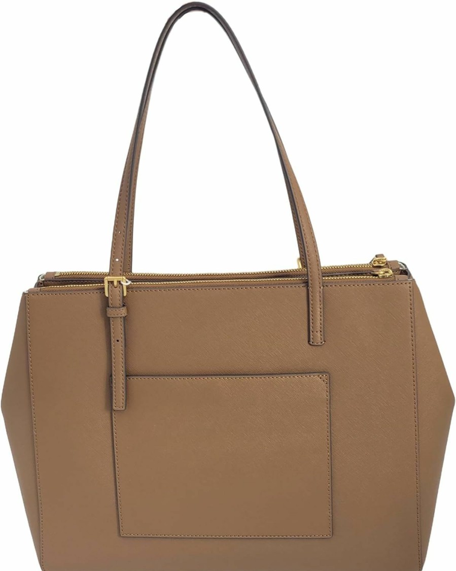 Tory Burch Tote Handbags | Tory Burch 134837 Emerson Moose Tan With Gold Hardware Women'S Large Double Zip Tote Bag