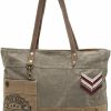 Myra Bag Tote Handbags | Military Badge Upcycled Canvas And Genuine Leather Trim Tote Bag