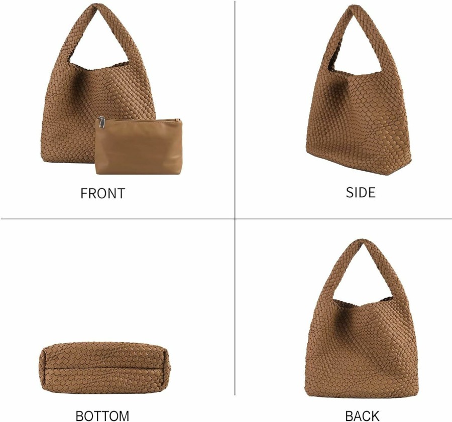 LMKIDS Tote Handbags | Lmkids Women Vegan Leather Hand-Woven Tote Handbag Fashion Shoulder Top-Handle Bag All-Match Underarm Bag With Purse