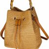 Hirooms Tote Handbags | Hirooms Women Beach Bag Straw Woven Shoulder Bag Crossbody Bucket Handbags Summer Handmade Hobo Purse Bamboo Handle