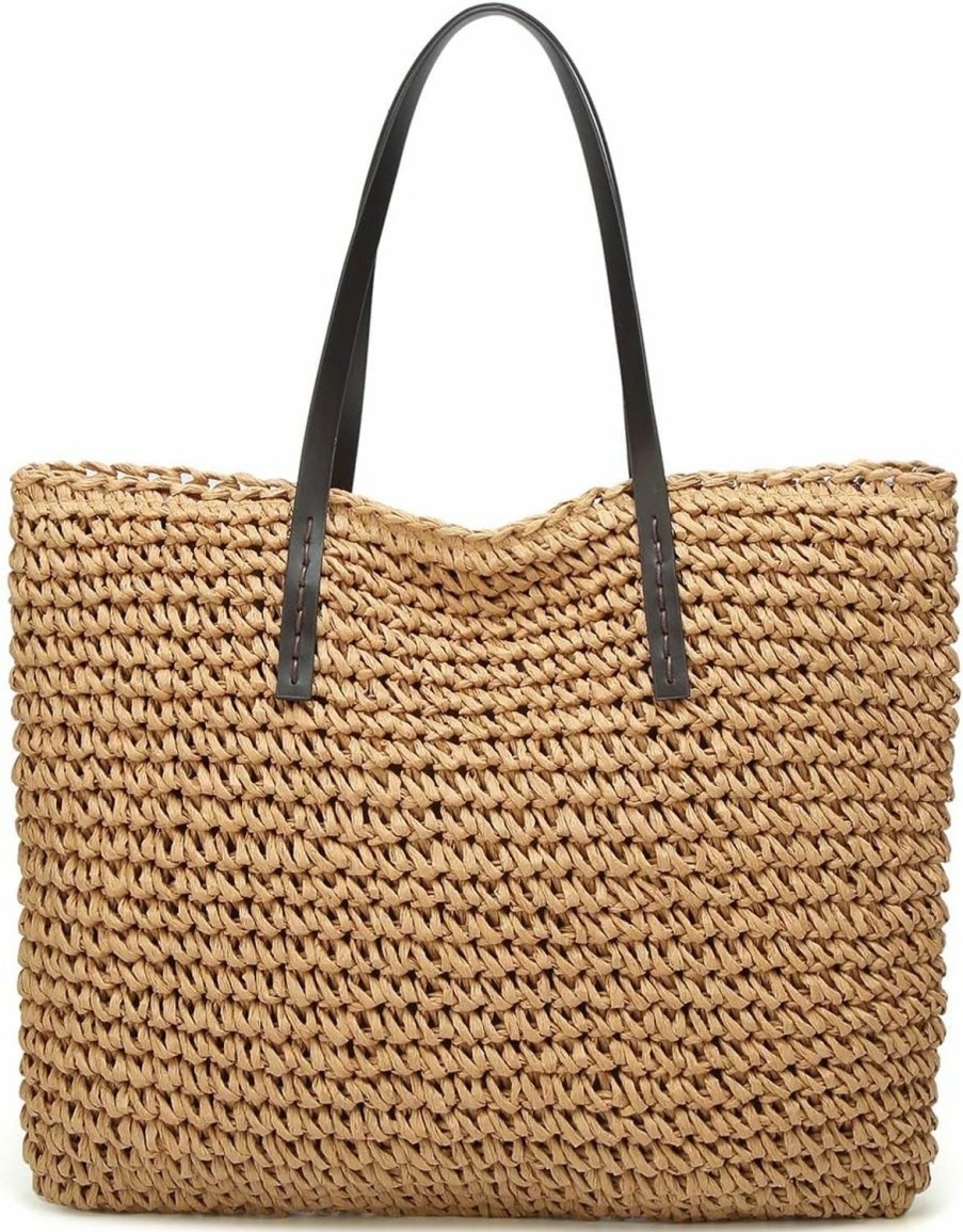 Molodo Tote Handbags | Straw Bag Round Summer Straw Large Woven Beach Bag Purse For Women Vocation Tote Handbags With Pom Poms