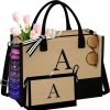 TOPEAST Tote Handbags | Topeast Jute Initial Tote Bag Burlap Beach Bag Personalized Birthday Gifts For Women Teacher Mom Bridal Bridesmaid Gifts