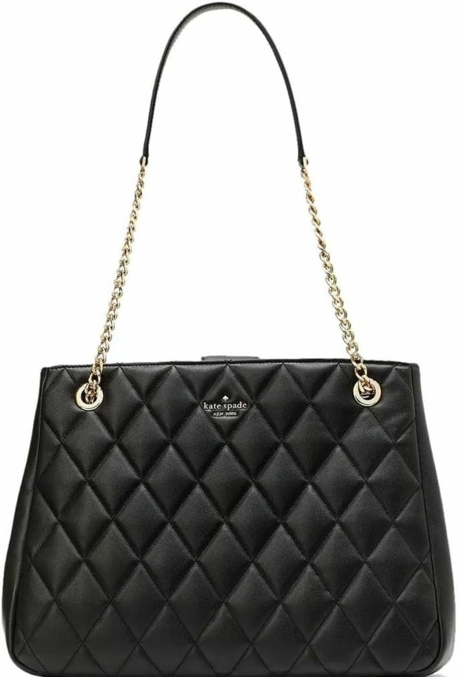 Kate Spade New York Tote Handbags | Kate Spade Carey Quilted Leather Large Tote Bag Chain Shoulder In Black