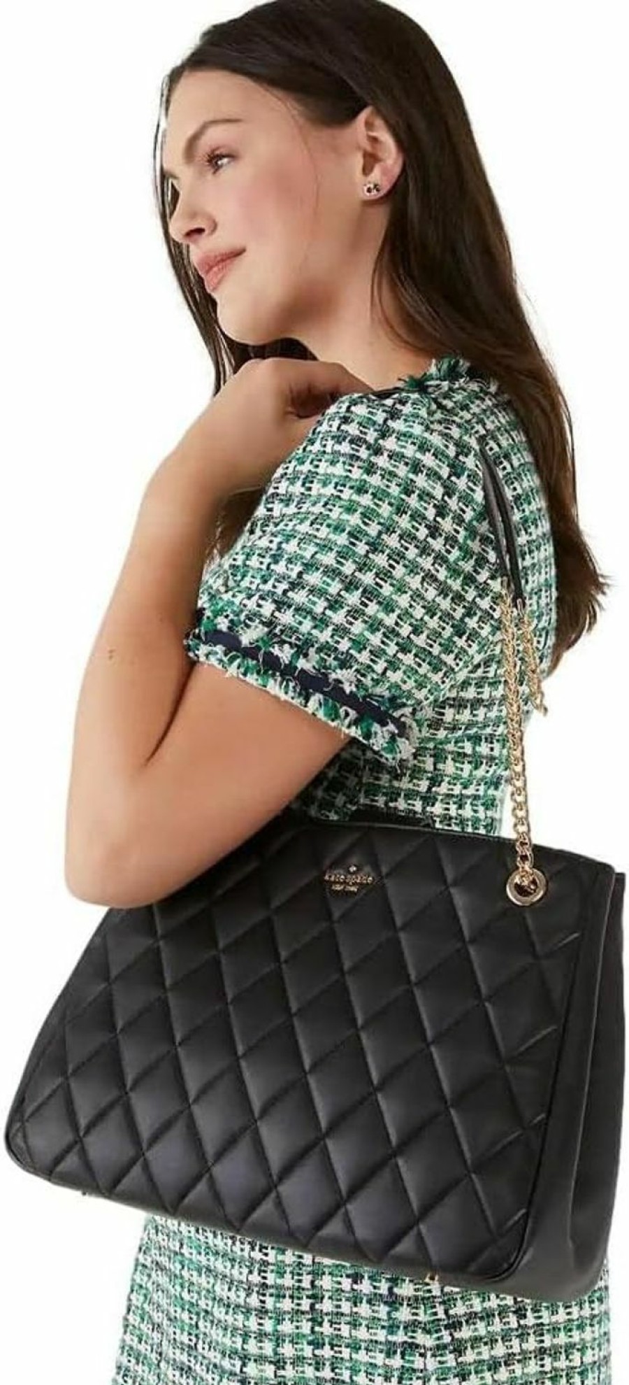 Kate Spade New York Tote Handbags | Kate Spade Carey Quilted Leather Large Tote Bag Chain Shoulder In Black