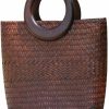 QTKJ Tote Handbags | Qtkj Hand-Woven Womens Straw Large Boho Handbag Bag For Women, Summer Beach Rattan Tote Travel Bag With Wood Round Top Handle (Brown)