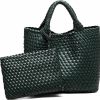 ENUSIAS Tote Handbags | Woven Bag For Women Vegan Leather Tote Bag Large Summer Beach Travel Handbag And Purse Retro Handmade Shoulder Bag