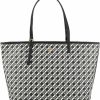 Tory Burch Tote Handbags | Tory Burch 143364 Geo Logo Black/Grey/White With Gold Hardware Women'S Large Top Zip Tote Bag