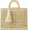 QTKJ Tote Handbags | Qtkj Fashion Women Summer Straw Crossbody Bag With Cute Tassels Pendant, Hand-Woven Beach Shoulder Bag With Top Wooden Handle Tote Bag (Beige)