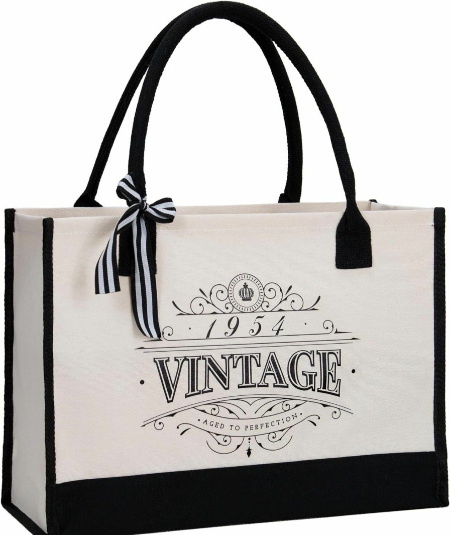 Crisky Tote Handbags | Crisky 70Th Birthday Gifts For Women Canvas Tote Bag Vintage 1954 Beach Bag For Wife/Sister/Mom/Aunt/Friends 70Th Birthday Gifts,17\" X 12\" X 7\"