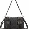 BelonYou Tote Handbags | Belonyou Women Punk Skull Shoulder Top-Handle Bag Goth Rivet Purse Handbag Pu Leather Chain Satchel Tote Black