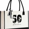 Crisky Tote Handbags | Crisky 50Th Birthday Gifts For Women Canvas Tote Bag 50 & Fabulous Beach Bag For Wife/Sister/Mom/Aunt/Friends 50Th Birthday Gifts,17\" X 12\" X 7\"