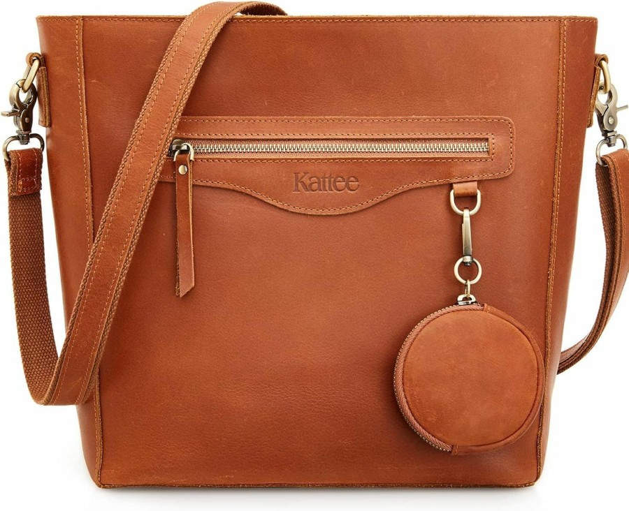 Kattee Tote Handbags | Kattee Bucket Bags For Women, Genuine Leather Tote Bags, Vintage Shoulder Purses Handbags With Coin Pouch