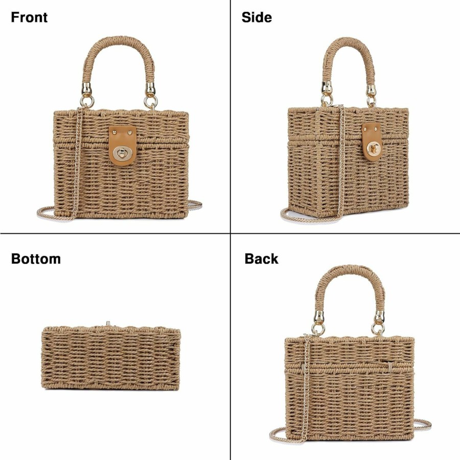 Youjaree Tote Handbags | Handwoven Rattan Bag For Women Wicker Crossbody Shoulder Bag Straw Beach Tote Bag Top Handle Satchel Handbag With Chain Strap