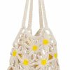 Miaomoo Tote Handbags | Miaomoo Small Flower Tote Bag For Beach, White Cute Aesthetic Knit Mesh Totebag For Women, Net Cotton Handbag For Vacation, Hand-Knitted Bag Crochet Tote Shoulder Purse For Beach