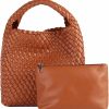 OUYGZOU Tote Handbags | Ouygzou Women Woven Tote Bag Vintage Shoulder Bag Soft Foldable Top-Handle Fashion Handbag Composite Bag With Coin Purse