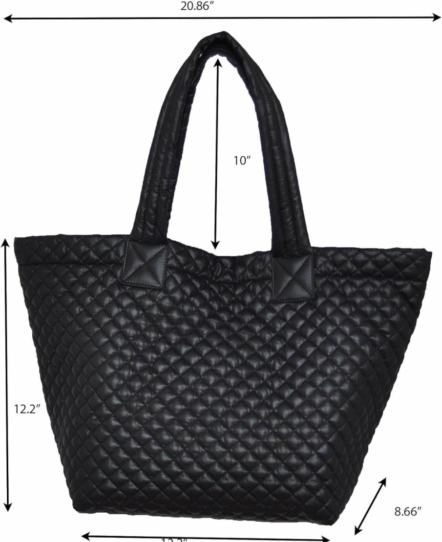 CLARANY Tote Handbags | Clarany Comfortable Lightweight Large Quilted Zipper Tote With Pouch Water Repellent Black