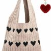 Aiyify Tote Handbags | Aiyify Crochet Tote Bag Heart Tote Bag Y2K Aesthetic Knit Love Bags Beach Tote Bag Hippie Bag For Women With Accessory