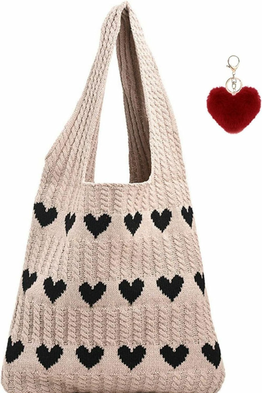 Aiyify Tote Handbags | Aiyify Crochet Tote Bag Heart Tote Bag Y2K Aesthetic Knit Love Bags Beach Tote Bag Hippie Bag For Women With Accessory