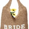 Locmeo Tote Handbags | Locmeo Bride Boho Straw Handwoven Bag Rhinestone Letter Patches Tote Bag Beach Shoulder Bag Bridal Shower Gift For Wedding Honeymoon Engagement Bachelorette Party