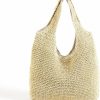 QTKJ Tote Handbags | Qtkj Hand-Woven Soft Large Straw Shoulder Bag Boho Straw Handle Tote Retro Summer Beach Bag Rattan Handbag (Beige)