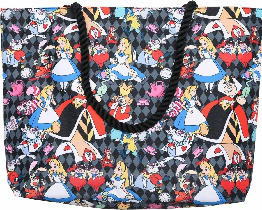 Disney Tote Handbags | Disney Tote Alice In Wonderland Queen Hearts Cheshire Cat Mad Hatter Print Bag